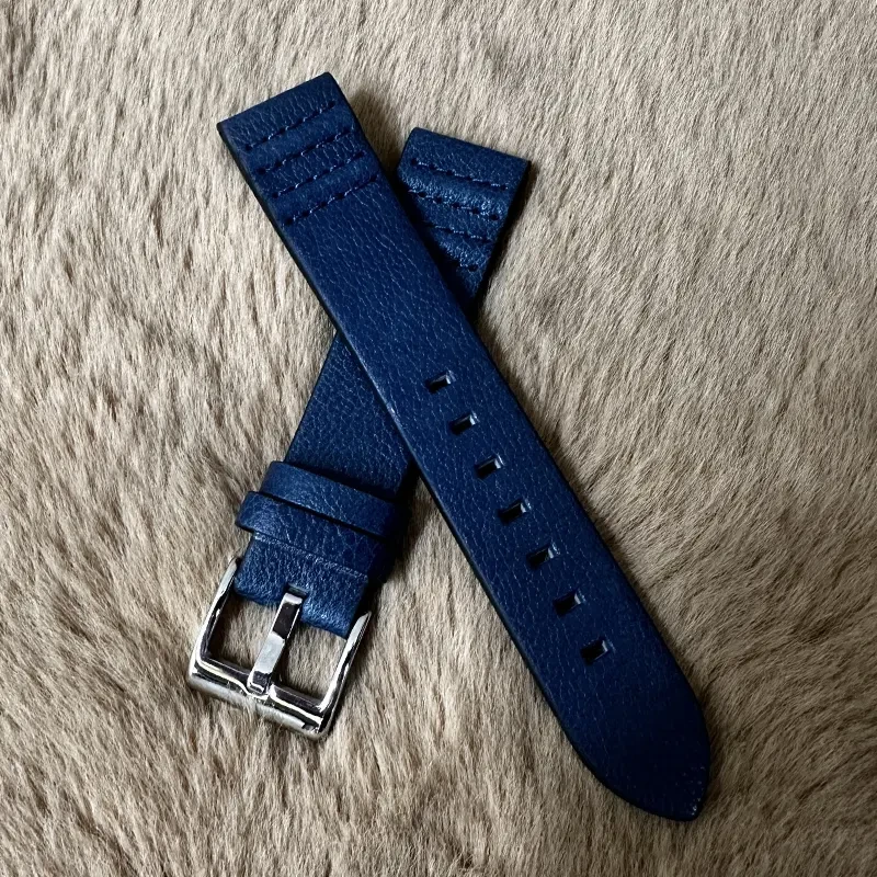 20mm Blue Leather Sweat-Resistant Watch Strap – Durable Replacement Band